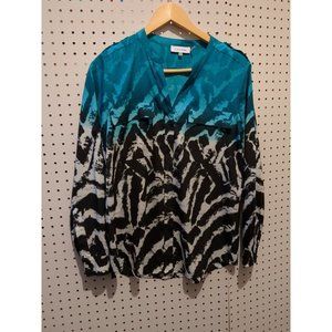 Calvin Klein Small Blouse Top Zebra Animal Print Long Sleeve Button